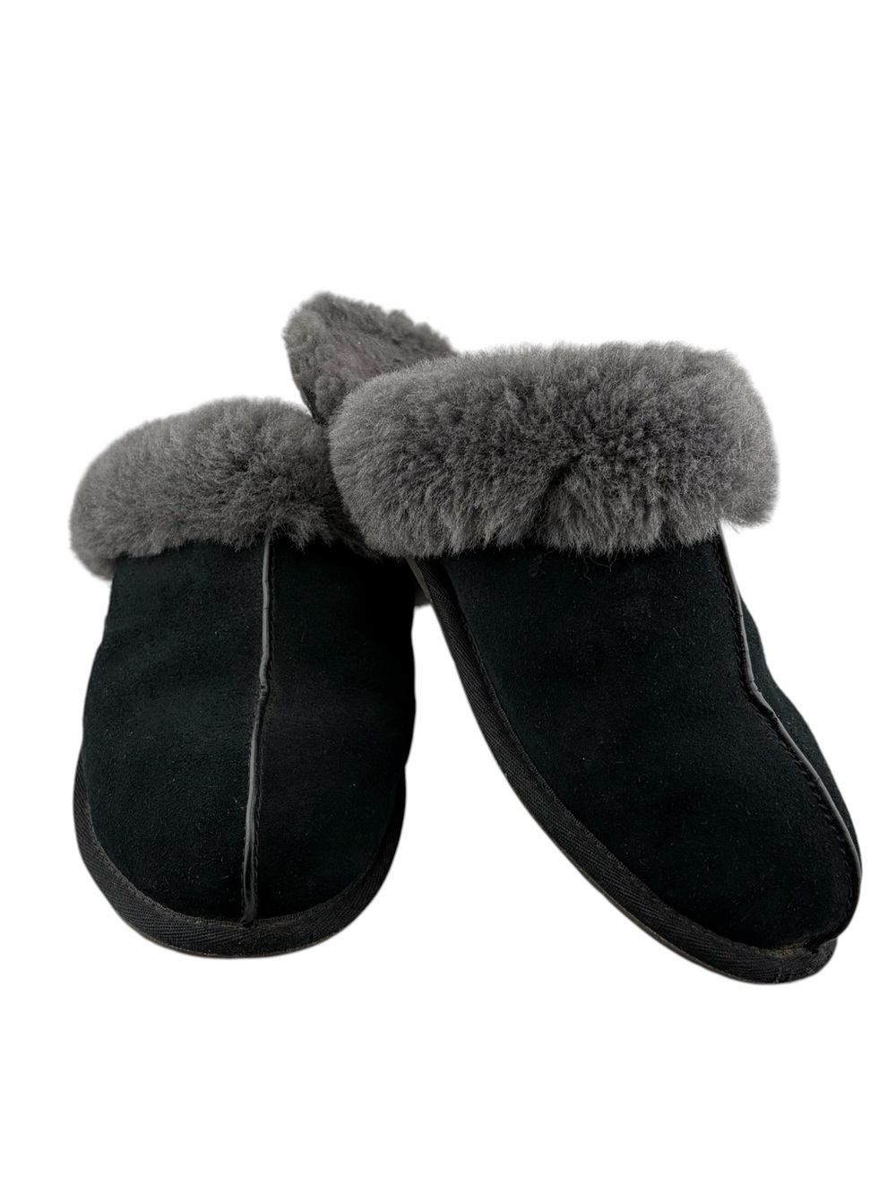 Ugg Scuffette II Sheepskin Suede Slippers Womens 9 Black Gray Cozy Slip On Mules